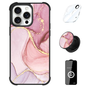 Designed for iPhone 16 Pro Max Case, Pink Marble Pattern for Girls Women with Stand Kickstand & Screen Protector & Camera Lens Protector