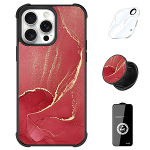 Designed for iPhone 16 Pro Max Case, Red Marble Pattern for Girls Women with Stand Kickstand & Screen Protector & Camera Lens Protector