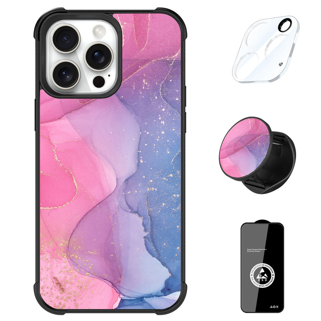 Designed for iPhone 16 Pro Max Case, Marble Pattern for Girls Women with Stand Kickstand & Screen Protector & Camera Lens Protector