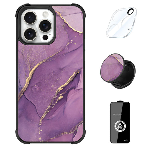 Designed for iPhone 16 Pro Max Case, Purple Marble Pattern for Girls Women with Stand Kickstand & Screen Protector & Camera Lens Protector