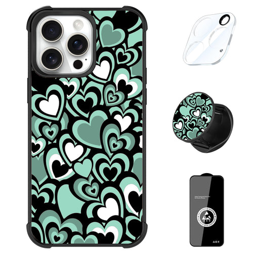 Designed for iPhone 16 Pro Max Case, Cute Love Pattern for Girls Women with Stand Kickstand & Screen Protector & Camera Lens Protector