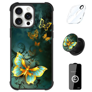 Designed for iPhone 16 Pro Max Case, Cute Colorful Butterfly Pattern for Girls Women with Stand Kickstand & Screen Protector & Camera Lens Protector