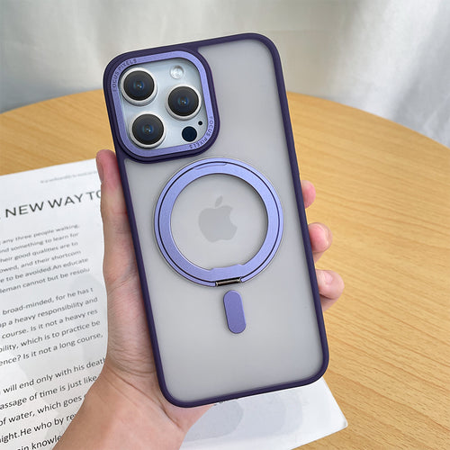 360-degree rotating pivot case iPhone 14 Plus with magnetic magnet, military-grade drop resistant design, matte purple