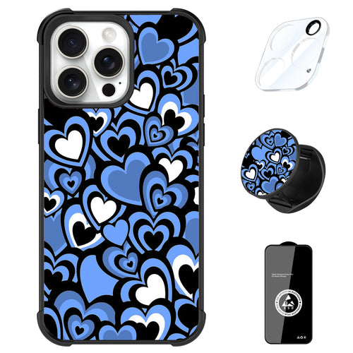 Designed for iPhone 16 Pro Max Case, Cute Love Pattern for Girls Women with Stand Kickstand & Screen Protector & Camera Lens Protector-Blue