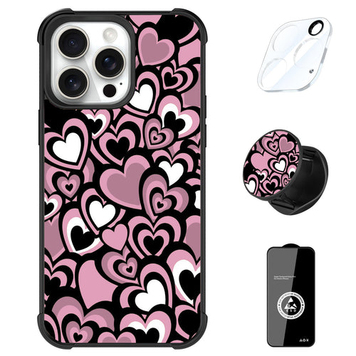 Designed for iPhone 16 Pro Max Case, Cute Love Pattern for Girls Women with Stand Kickstand & Screen Protector & Camera Lens Protector-Pink