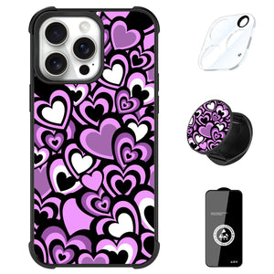 Designed for iPhone 16 Pro Max Case, Cute Love Pattern for Girls Women with Stand Kickstand & Screen Protector & Camera Lens Protector-Purple