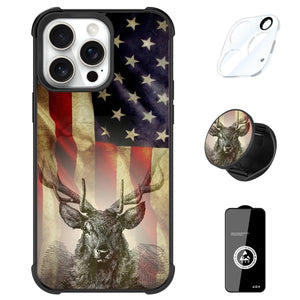 Designed for iPhone 16 Pro Max Case, American Flag Pattern for Girls Women with Stand Kickstand & Screen Protector & Camera Lens Protector-Deer