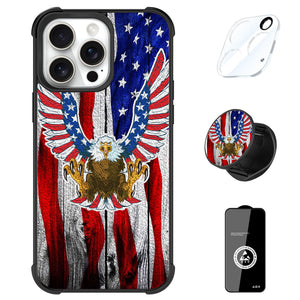 Designed for iPhone 16 Pro Max Case, Eagle American Flag Pattern for Girls Women with Stand Kickstand & Screen Protector & Camera Lens Protector