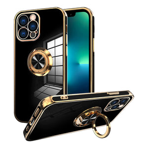 iPhone 13 Pro Max Case with Ring Holder Plating Rose Gold -Black