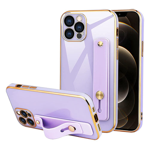 iPhone 12 Pro Max Purple Plating with Kickstand Slim Thin Cover Case for Women Girls