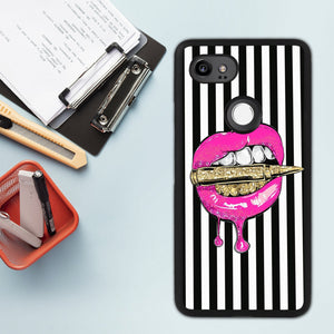 Phone Case Compatible with Google Pixel 2 XL Pink Lips in Bullet Luxury Elegant Square Protective Metal Decoration Corner