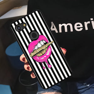 Phone Case Compatible with Google Pixel 3 Lite Pink Lips in Bullet Luxury Elegant Square Protective Metal Decoration Corner