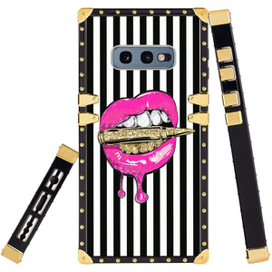 Phone Case Compatible with Samsung Galaxy S10e Pink Lips in Bullet Luxury Elegant Square Protective Metal Decoration Corner