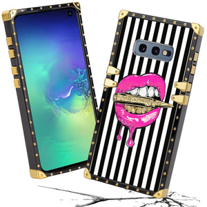 Phone Case Compatible with Samsung Galaxy S10e Pink Lips in Bullet Luxury Elegant Square Protective Metal Decoration Corner