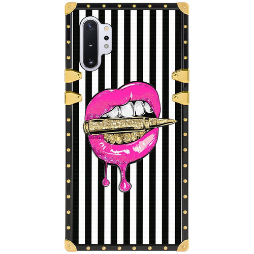 Phone Case Compatible with Samsung Galaxy Note 10 Plus, Samsung Galaxy Note 10 Plus 5G Pink Lips in Bullet Luxury Elegant Square Protective Metal Decoration Corner