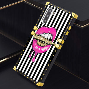 Phone Case Compatible with Samsung Galaxy Note 10 Pink Lips in Bullet Luxury Elegant Square Protective Metal Decoration Corner