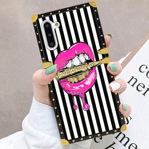Phone Case Compatible with Samsung Galaxy Note 10 Pink Lips in Bullet Luxury Elegant Square Protective Metal Decoration Corner
