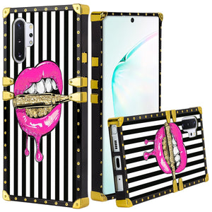 Phone Case Compatible with Samsung Galaxy Note 10 Plus, Samsung Galaxy Note 10 Plus 5G Pink Lips in Bullet Luxury Elegant Square Protective Metal Decoration Corner