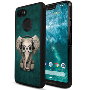 Phone Case Compatible with Google Pixel 3 Xl Music Headset Little Elephant Luxury Elegant Square Protective Metal Decoration Corner