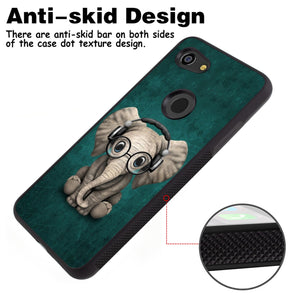 Phone Case Compatible with Google Pixel 3 Lite Music Headset Little Elephant Luxury Elegant Square Protective Metal Decoration Corner