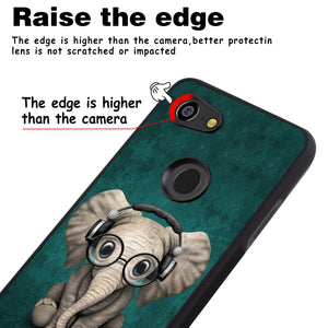 Phone Case Compatible with Google Pixel 3 Lite Music Headset Little Elephant Luxury Elegant Square Protective Metal Decoration Corner