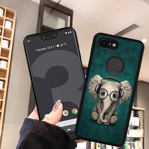 Phone Case Compatible with Google Pixel 3 Music Headset Little Elephant Luxury Elegant Square Protective Metal Decoration Corner