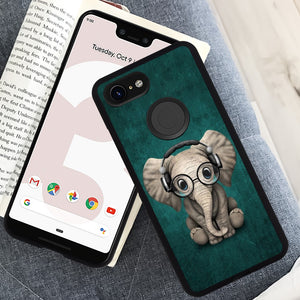 Phone Case Compatible with Google Pixel 3 Xl Music Headset Little Elephant Luxury Elegant Square Protective Metal Decoration Corner