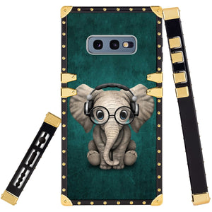 Phone Case Compatible with Samsung Galaxy S10e Music Headset Little Elephant Luxury Elegant Square Protective Metal Decoration Corner
