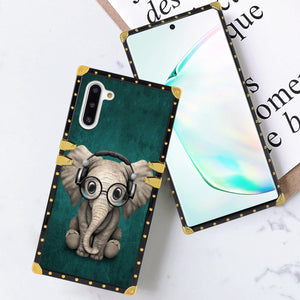 Phone Case Compatible with Samsung Galaxy Note 10 Music Headset Little Elephant Luxury Elegant Square Protective Metal Decoration Corner