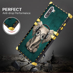 Phone Case Compatible with Samsung Galaxy Note 10 Music Headset Little Elephant Luxury Elegant Square Protective Metal Decoration Corner