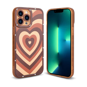 iPhone 13 Pro Max Case with Heart Design for Women Girls - Brown