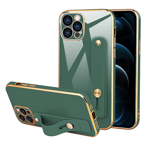 iPhone 12 Pro Max Dark Green Plating with Kickstand Slim Thin Cover Case for Women Girls Men