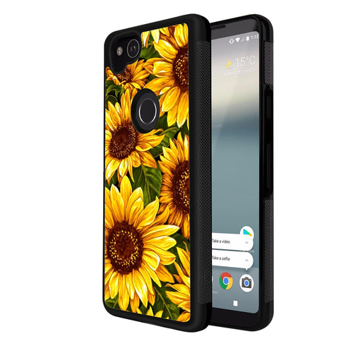 Phone Case Compatible with Google Pixel 2 Sunflower Oil Painting Luxury Elegant Square Protective Metal Decoration Corner
