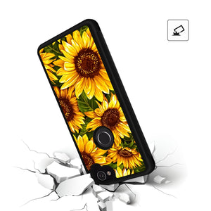 Phone Case Compatible with Google Pixel 2 Sunflower Oil Painting Luxury Elegant Square Protective Metal Decoration Corner