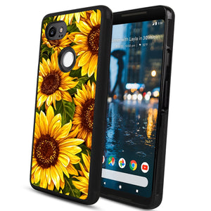 Phone Case Compatible with Google Pixel 2 XL Sunflower Oil Painting Luxury Elegant Square Protective Metal Decoration Corner