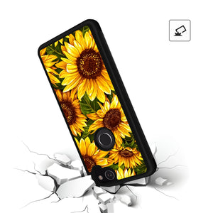 Phone Case Compatible with Google Pixel 2 XL Sunflower Oil Painting Luxury Elegant Square Protective Metal Decoration Corner