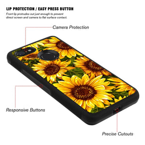 Phone Case Compatible with Google Pixel 3 Sunflower Oil Painting Luxury Elegant Square Protective Metal Decoration Corner