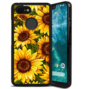 Phone Case Compatible with Google Pixel 3 Xl Sunflower Oil Painting Luxury Elegant Square Protective Metal Decoration Corner