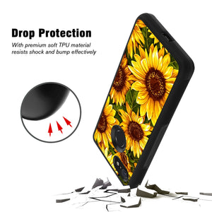 Phone Case Compatible with Google Pixel 3 Xl Sunflower Oil Painting Luxury Elegant Square Protective Metal Decoration Corner