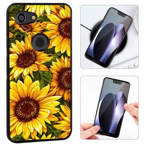 Phone Case Compatible with Google Pixel 3 Lite Sunflower Oil Painting Luxury Elegant Square Protective Metal Decoration Corner
