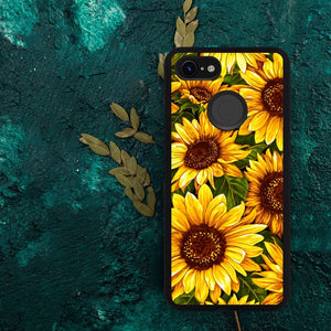 Phone Case Compatible with Google Pixel 3 Sunflower Oil Painting Luxury Elegant Square Protective Metal Decoration Corner
