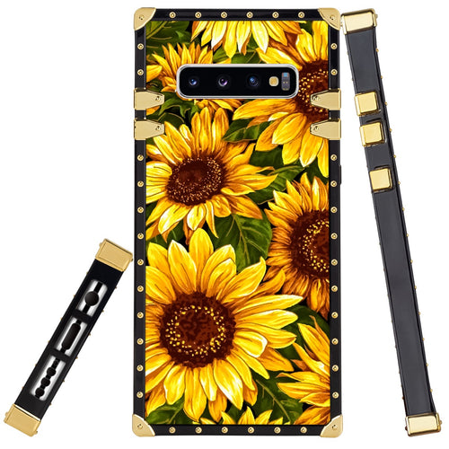 Phone Case Compatible with Samsung Galaxy S10+ Sunflower Oil Painting Luxury Elegant Square Protective Metal Decoration Corner