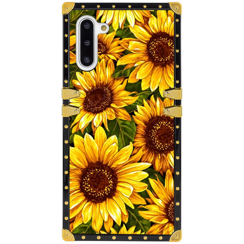 Phone Case Compatible with Samsung Galaxy Note 10 Sunflower Oil Painting Luxury Elegant Square Protective Metal Decoration Corner