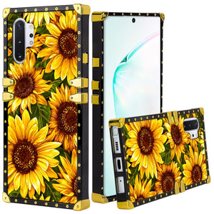 Phone Case Compatible with Samsung Galaxy Note 10 Plus, Samsung Galaxy Note 10 Plus 5G Sunflower Oil Painting Luxury Elegant Square Protective Metal Decoration Corner