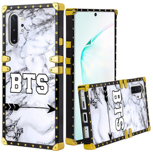 Phone Case Compatible with Samsung Galaxy Note 10 Plus, Samsung Galaxy Note 10 Plus 5G Marble BTS Luxury Elegant Square Protective Metal Decoration Corner