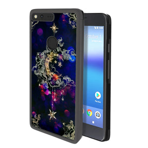 Phone Case Compatible with Google Pixel Moon Star Luxury Elegant Square Protective Metal Decoration Corner