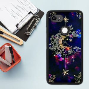 Phone Case Compatible with Google Pixel 2 XL Moon Star Luxury Elegant Square Protective Metal Decoration Corner