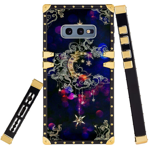 Phone Case Compatible with Samsung Galaxy S10e Moon Star Luxury Elegant Square Protective Metal Decoration Corner