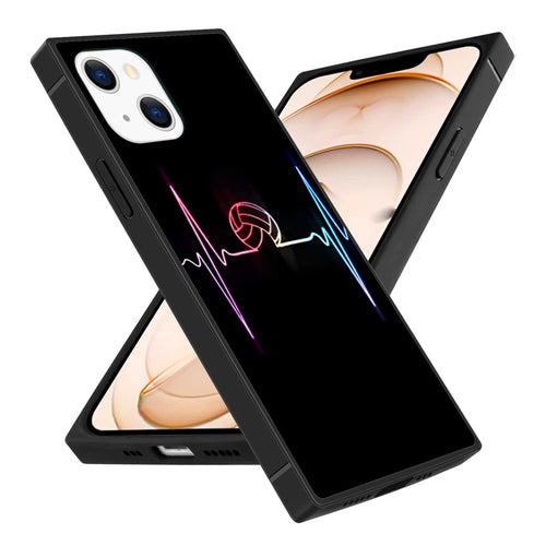 iPhone 14 13 12 11 Pro Max X XR XS Max Square Mobile Phone Case with Volleyball TPU Edge Full Body Protection Reinforced Corners Case