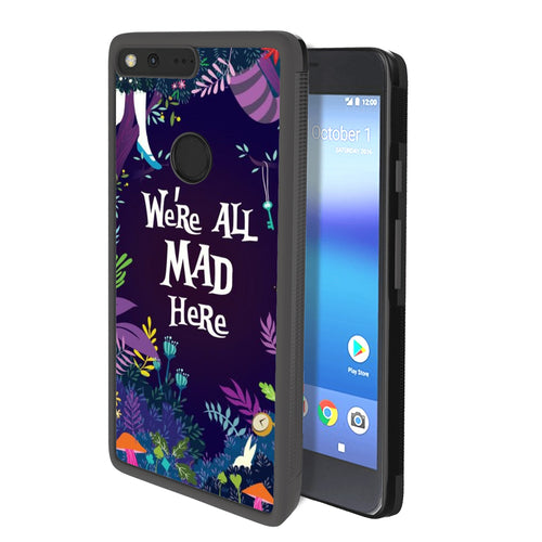 Phone Case Compatible with Google Pixel XL Alice In Wonderland Background We'Re All Mad Here Luxury Elegant Square Protective Metal Decoration Corner